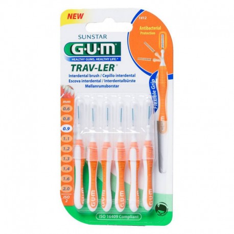 GUM CEPILLO INTERDENTAL VIAJE 1412 TRAV LERULTRAFINO 09 MM CILINDRICO 6U
